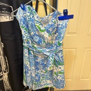Lilly Pulitzer Strapless Dress in Blue and Green Floral